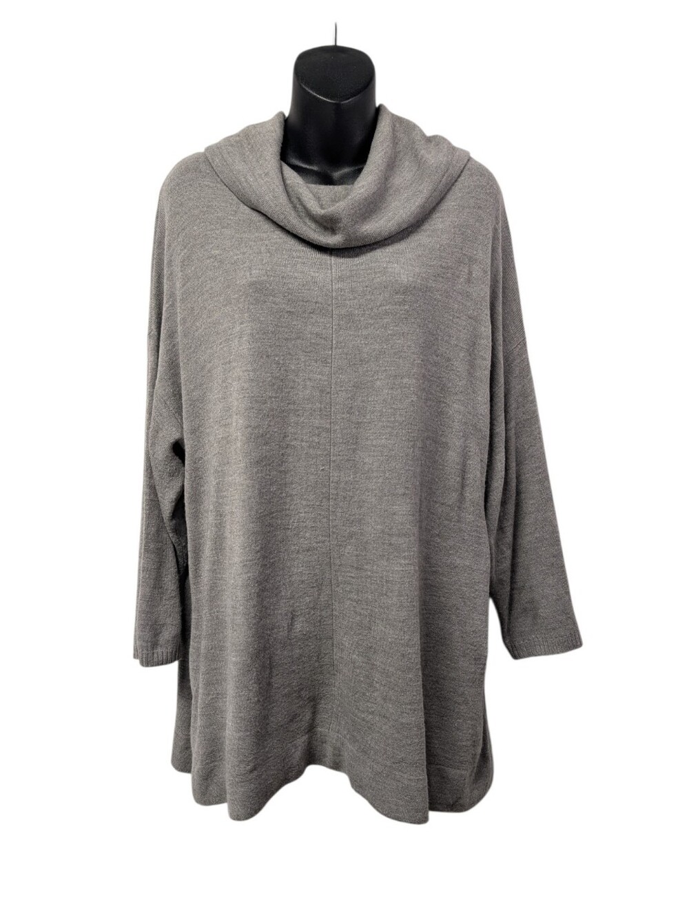 Nouveaux Womens Gray Solid Knit Acrylic Cowl Neck Pullover Sweater XL 3/4 Sleeve